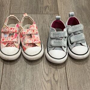 Lot of 2 Converse Heart Pink Gray All Star Converse Velcro Sneakers Size 6 and 7